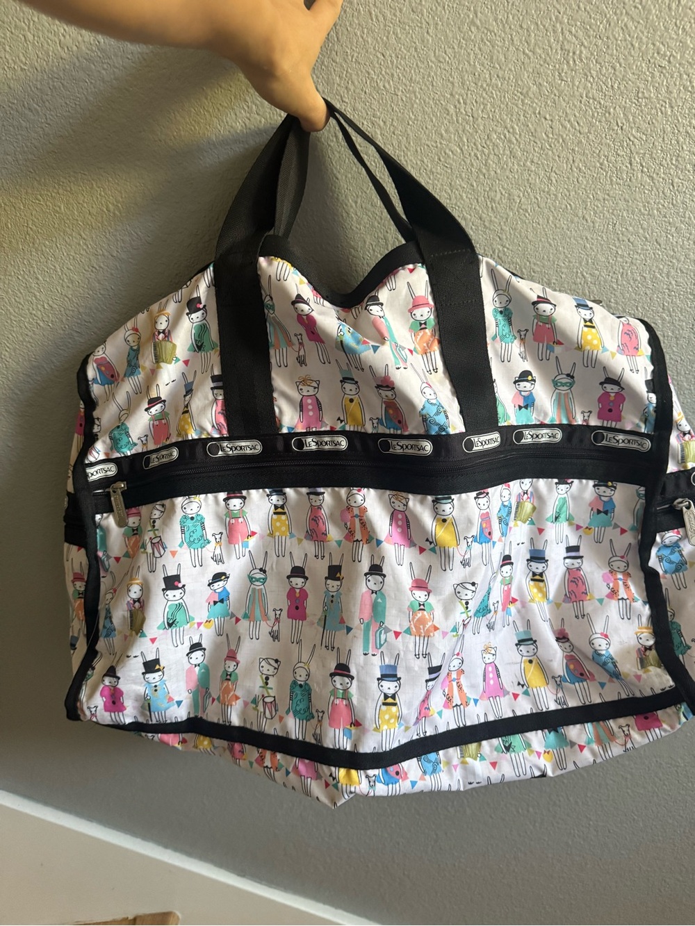 LeSportsac White Printed Travel Weekender with Multicolor Character Print